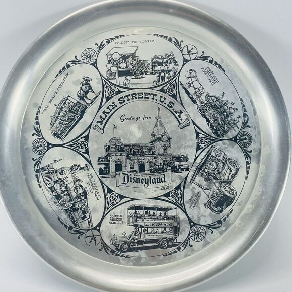 Disneyland Metal Tray Main Street USA Walt Disney Productions Aluminum Plate 11" - Picture 1 of 9
